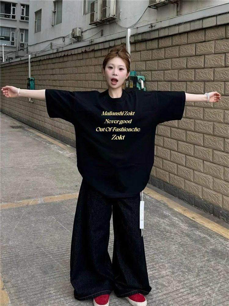 Plus Size Women's Retro Loose Fit Cotton Short Sleeve T-shirt
