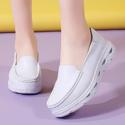 Damskie mokasyny na platformie buty pielęgniarskie buty damskie casualowe białe skórzane buty dla matki