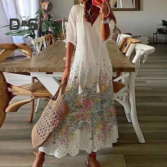 Женское платье с короткими рукавами и цветочным принтом — фото 4