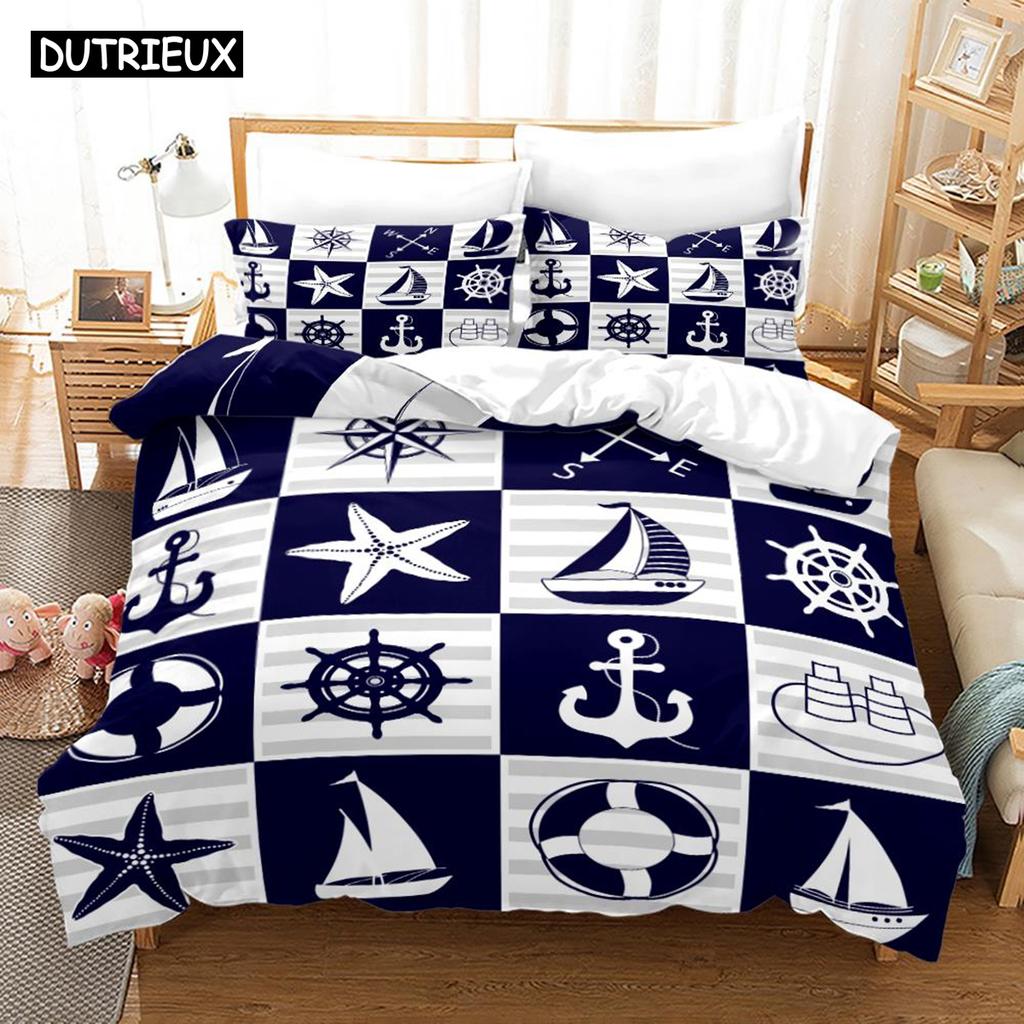 Nautical Ocean Anchor Bedding Sets 2022 Ocean Spirit Duvet Cover Bedding Set King Queen Bed Linen With Pillowcase Bedclothes