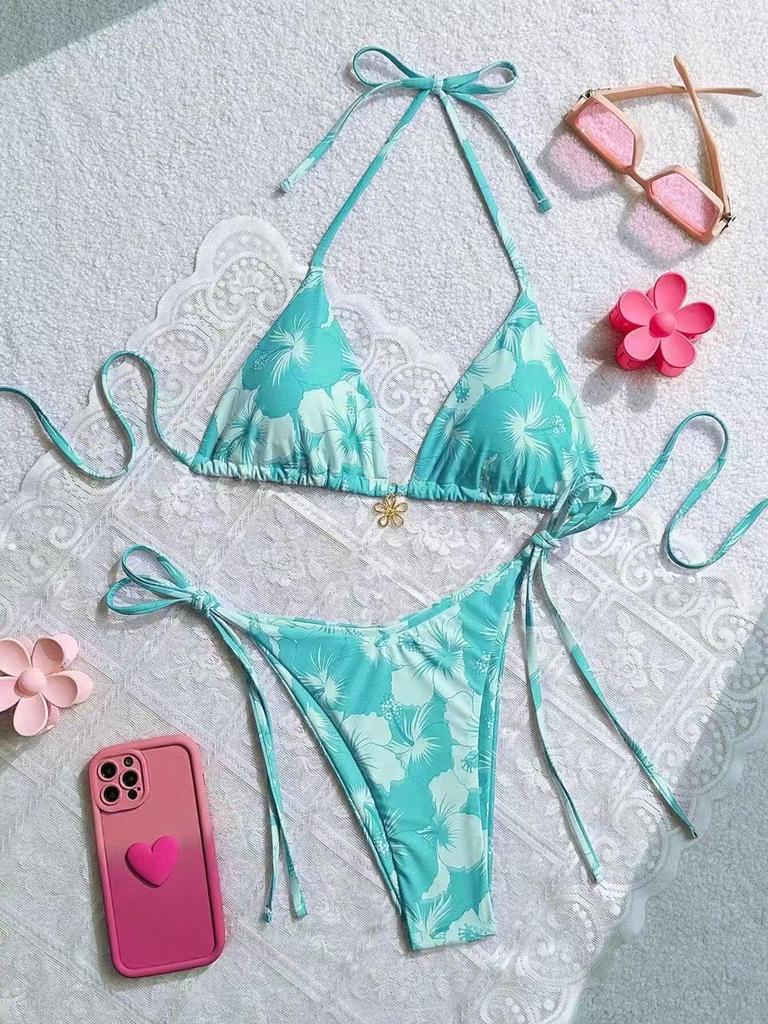 Women's Lace-Up Two-Piece Print Bikini - European & American Design