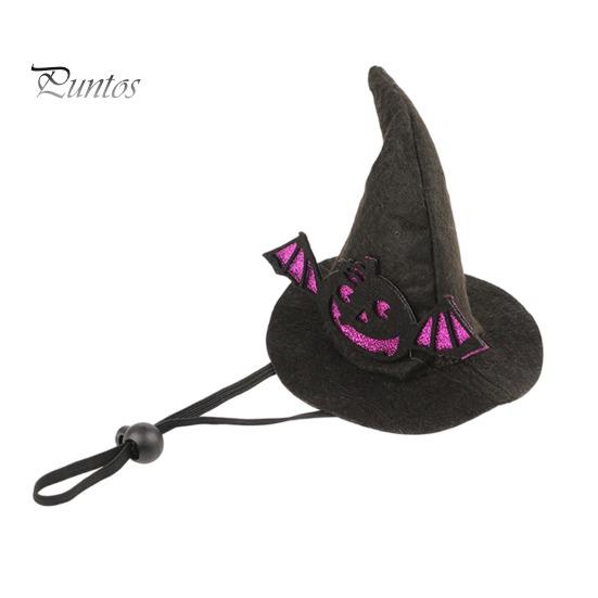 Lightweight Pet Headgear Halloween Cat Witch Hat, Fun Hat with Adjustable Elastic Strap, Cartoon Ghost Pumpkin Bat Skull for Cats Small Dogs
