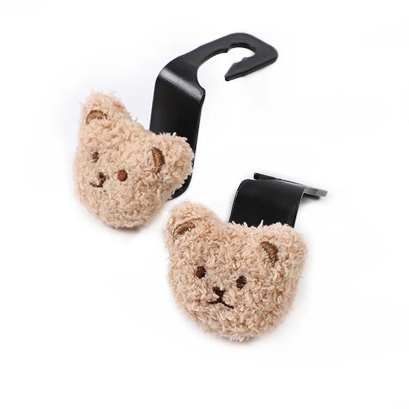 Plush Teddy Bear Rear Hook 2PCS Phone Holder Car Seat Back Hook Hanging Storage Auto Clip Organizer Lazy Rearseat Headrest Stand