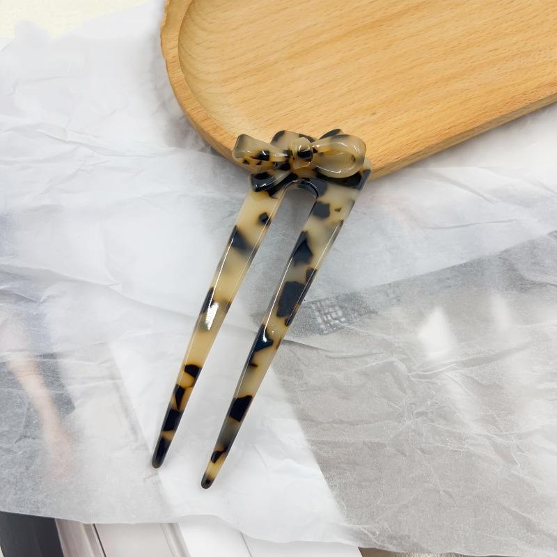 Trendige Schleife U-förmige Haarnadel Perlglänzend Kontrastfarben Acryl Haarnadel für Frauen Exquisites Süßes Mädchen Alltägliches Haaraccessoire