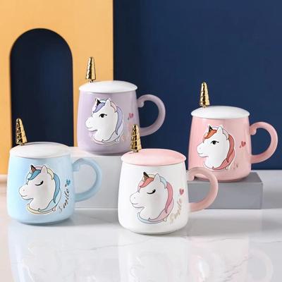 Unicorn Mug with Lid Spoon Super Cute Cute Cartoon Ceramic Mug Large Capacity Household Creative Water Cup