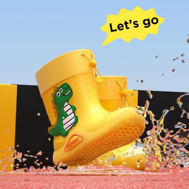 Cizme de ploaie pentru copii Pantof de cauciuc anti-alunecare pentru copii EVA Cizme de ploaie din dinozaur din desene animate în aer liber pentru pantofi impermeabili Cizme de apă