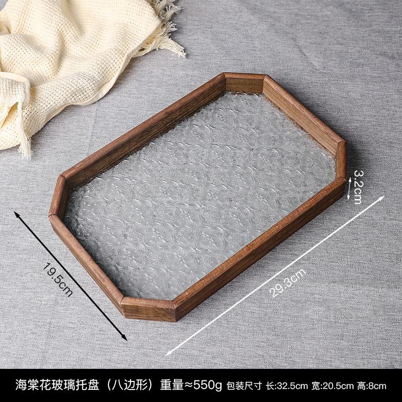 Vintage Haitang Flower Glass Tray Decoration Light Luxury Creative Home Living Room Tea Table Storage Tea Cup Fruit Plate