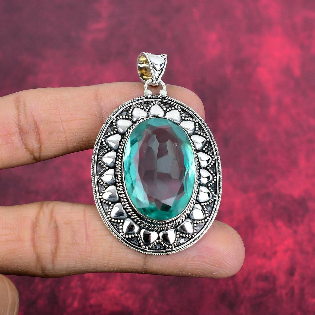 Μενταγιόν Aqua Apatite, μενταγιόν από μασίφ ασήμι 925 Χειροποίητο κόσμημα από πολύτιμους λίθους, ολοκαίνουργιο μενταγιόν δώρα για τη σύζυγο