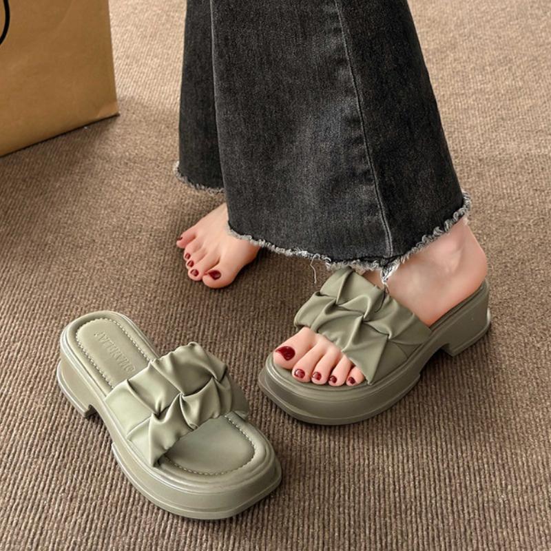 Korean Version Women's Platform Slippers Elegant Wedge Solid Color Sandal Shoes for Women Outdoor Versatile Leisure Slippers New