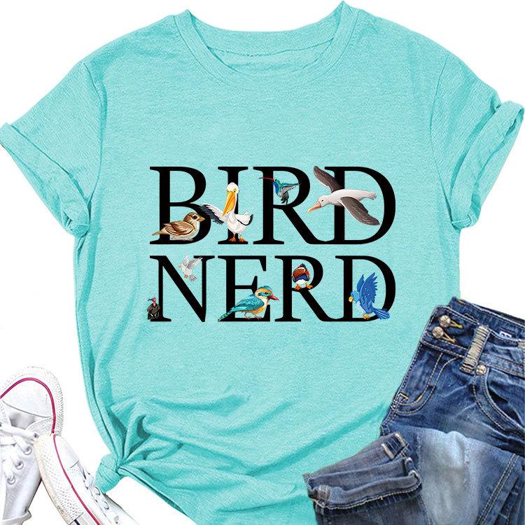 New summer fashion shortsleeved Tshirt Bird Nerd Tee printed casual Womens crewneck top with pullover