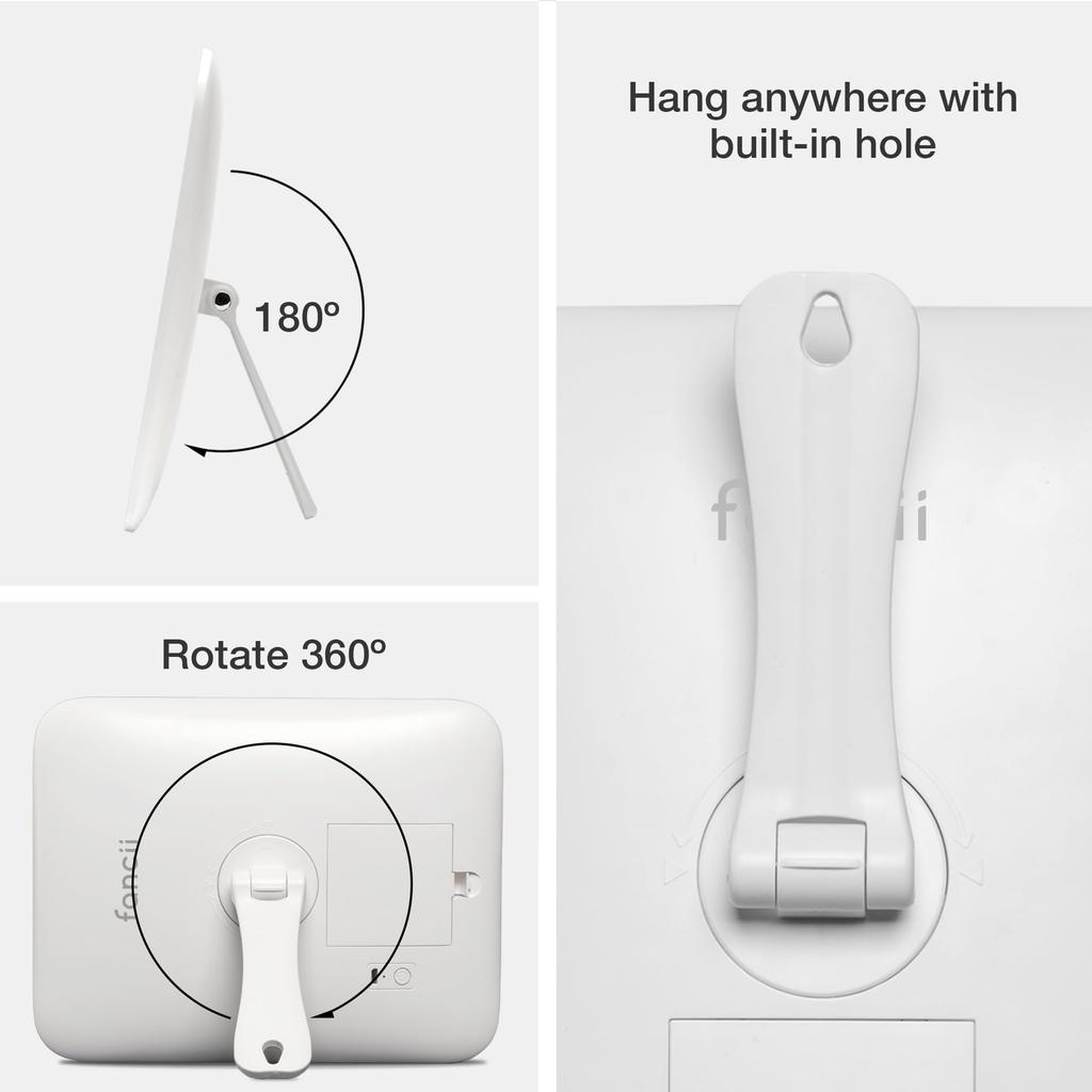 Fancii Portable LED Makeup Mirror with 3 Adjustable Light 1 Large and Removable 10x Magnifying Glass Cordless Travel Light Rotating Kickstand Aurago