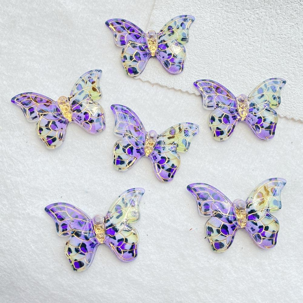10Pcs Cute Colorful Shiny Butterfly with a Hole Flat Back Resin Scrapbooking DIY Jewelry Hairpin Craft Decoration Accessorie