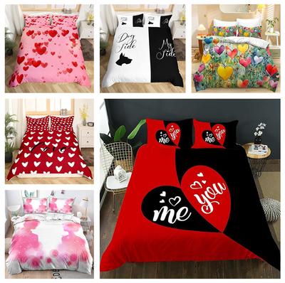 3D Valentine's Day Bedding Set King Queen Bed Cover Pillowcase 2/3pcs Couple Wedding Soft Cover Gift Microfiber