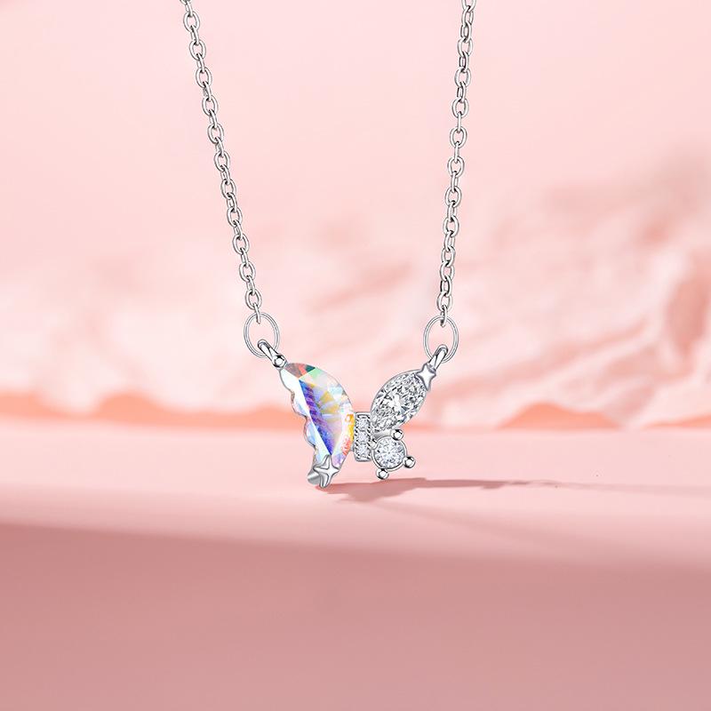 Iridescent Butterfly Necklace, Women's Stainless Steel Clavicle Chain, Light Luxury Jewelry
