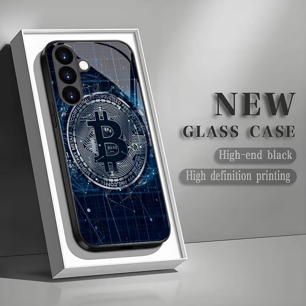 Technologie Bitcoin Schwarzes Glas Handyhülle Geeignet für Samsung Galaxy S26 S25 S24 S22 S21 S20 FE/Ultra/Plus Sturzfest Rückseite