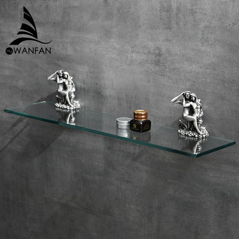 Romantic Gold Bathroom Glass Shelf - Single Layer Tempered Glass Wall Mounted Rustproof Glass Shelf MB-0813B