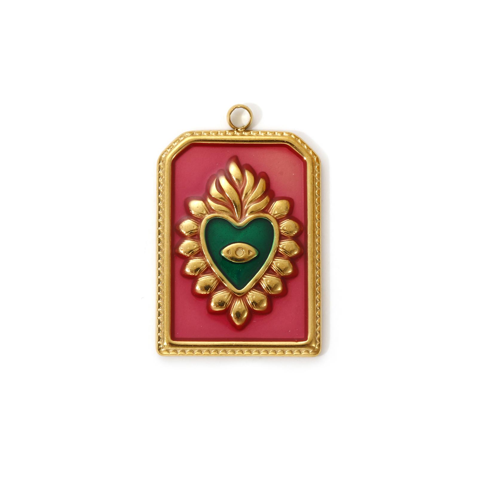 

2pcs 304 Stainless Steel Heart Charms 18K Gold Plated Multicolor Enamel Flower Heart Pendants For DIY Jewelry Making Findings