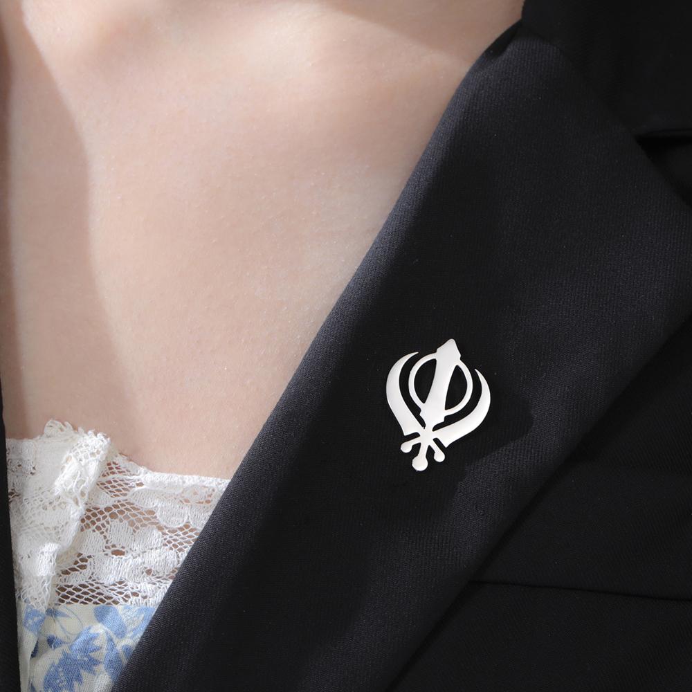 Dawapara Sikh Khanda Symbol Brooch Lapel Pin Sikhism Religious Protection Amulet Unisex Accessories Stainless Steel Jewelry