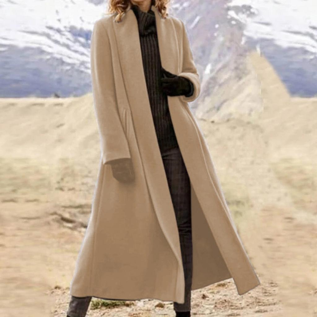 Women's Casual Long Wool Coat Extra Length for Winter Outerwear