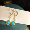 Natural Freshwater Pearl Earrings 11k Gold Inlay Fashionable Light Luxury High-end Hand-wound Turquoise Long Earrings