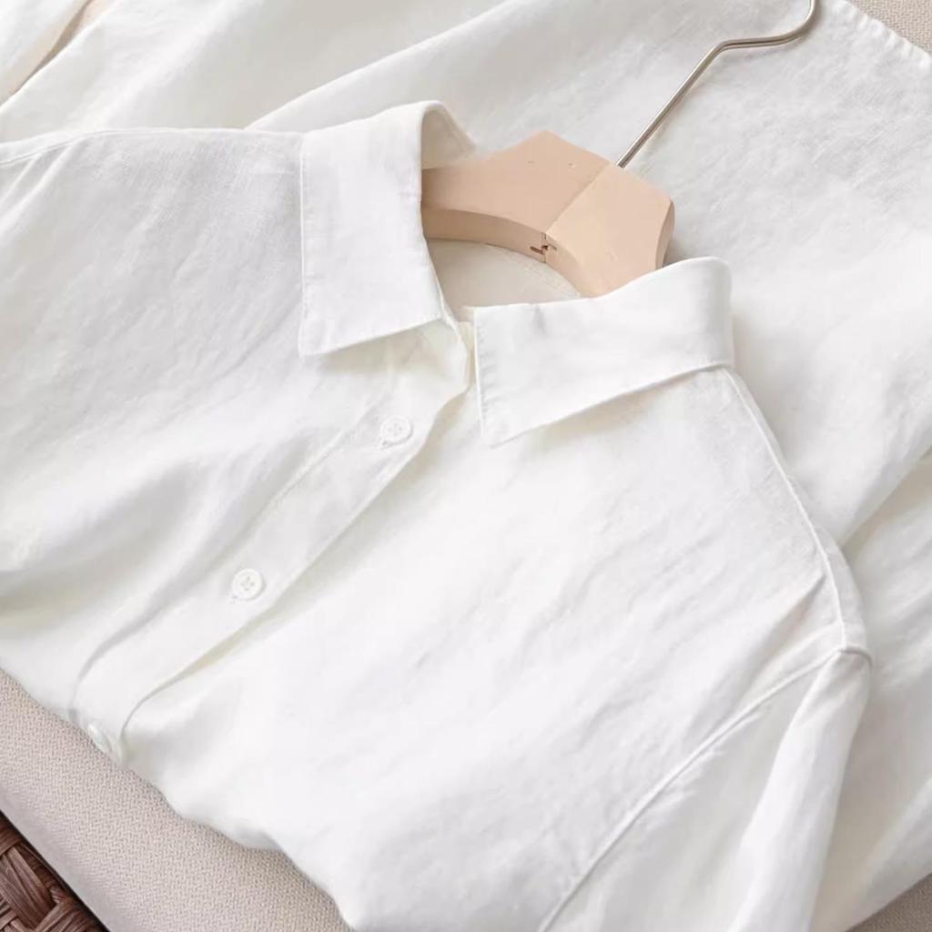 Women's Tencel Ramie Solid Color Long Sleeve Shirt - Early Autumn Casual Top