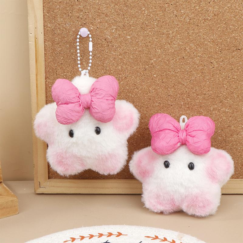 Squeaking Plush Toy Pink Bowknot Capibara Pendant Soft Stuffed Doll Keychain Car Key Ring Backpack Bag Decor Kid Gift