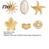 Vintage Ring Set 6Pcs/Set Finger Set, Ocean Style Adjustable with Imitation Music Festival Accessories Pearl And Shell Texture, Bohemian Stackable