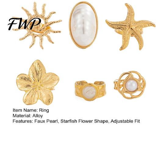 Vintage Ring Set 6Pcs/Set Finger Set, Ocean Style Adjustable with Imitation Music Festival Accessories Pearl And Shell Texture, Bohemian Stackable