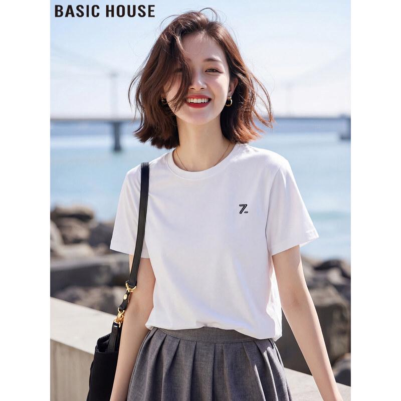 Basic House Women s Embroidered Cotton Round Neck T-Shirt One Size