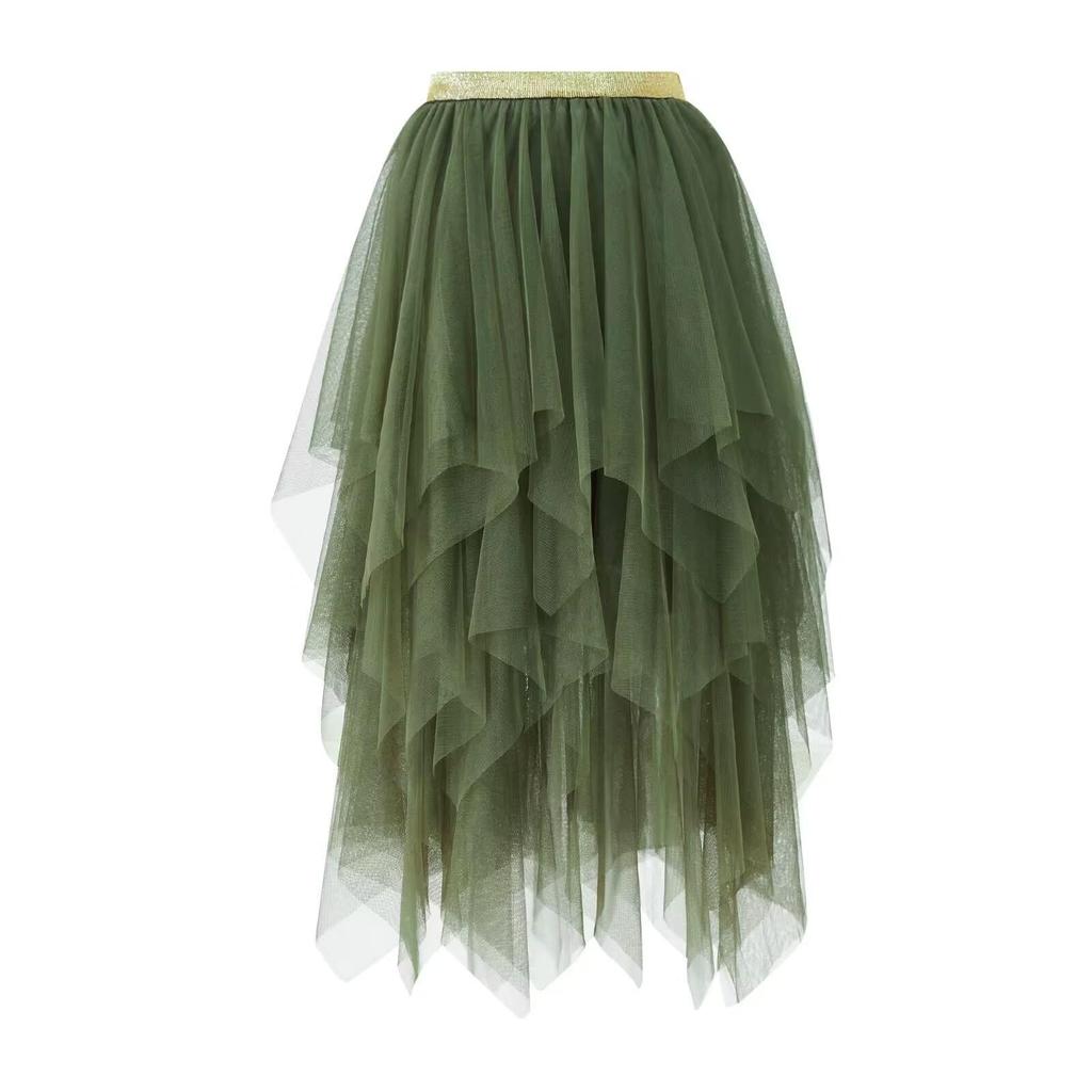 Women's Irregular Mesh Midi Skirt, High,waisted Versatile Half Skirt