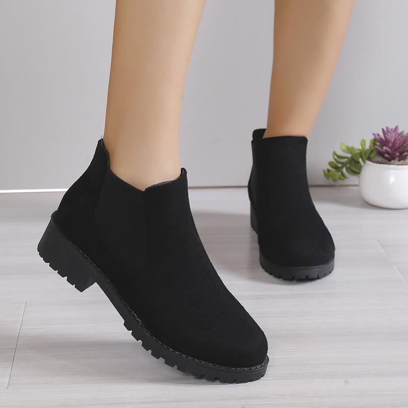 New Winter Casual and Comfortable Thick-soled Round-toe Black Sexy Elegant Warm Square-heeled Short Boots for Women 2024
