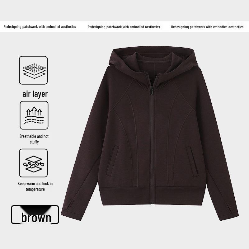 Giacca con Cappuccio in Tessuto Air Layer da Donna - Cardigan a Maglia Larga Autunnale Felpa