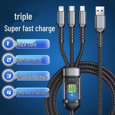 Transparent 3-in-1 Super Fast Charging Cable with Light for Apple & Huawei