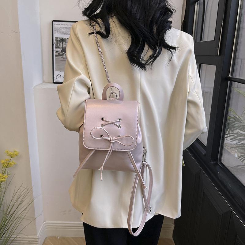 Solid Color Texture Simple Bow Casual Bag Spring New Versatile Ins Women's Backpack Women's Bag