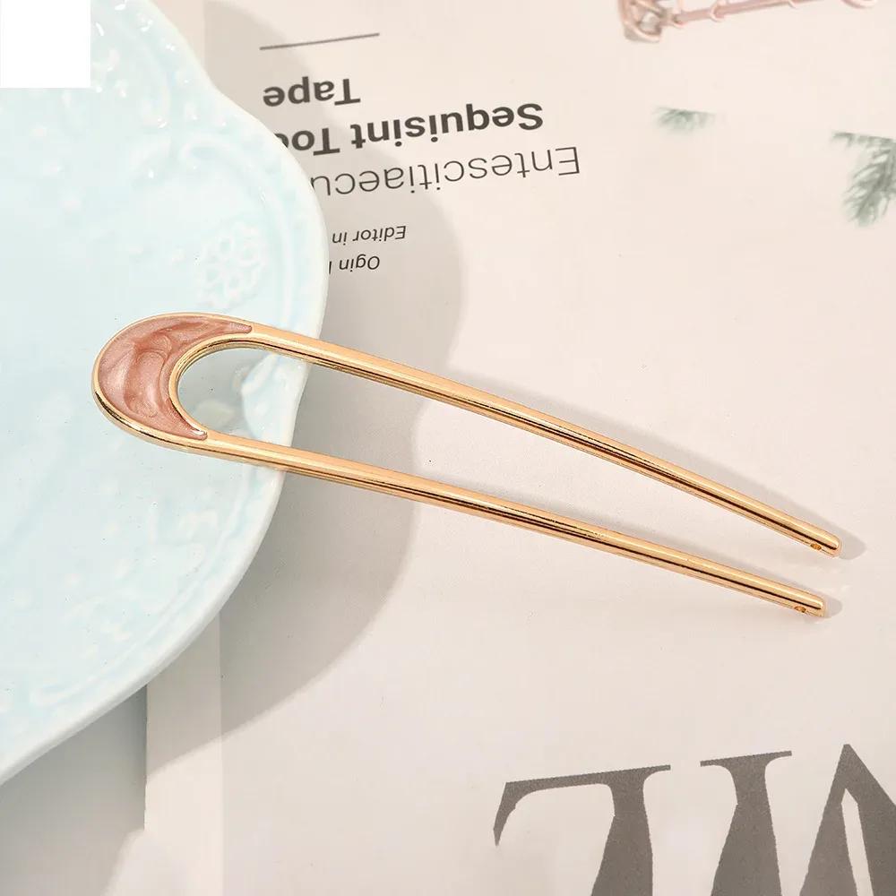 Metal U Shaped Hair Stick for Women Girls Silver Gold Color Vintage Elegant Shell Enamel Ponytail Hairpin Female Headwear Gifts
