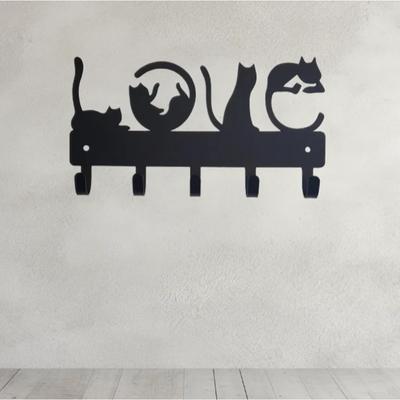 Wieszak na klucze Love Cats, mały, 9-calowy, szeroki, montowany na ścianie, zwinięty w kłębek, wieszak na klucze, wieszak na ręczniki, wieszak na ubrania, wieszak na klucze Love Cats