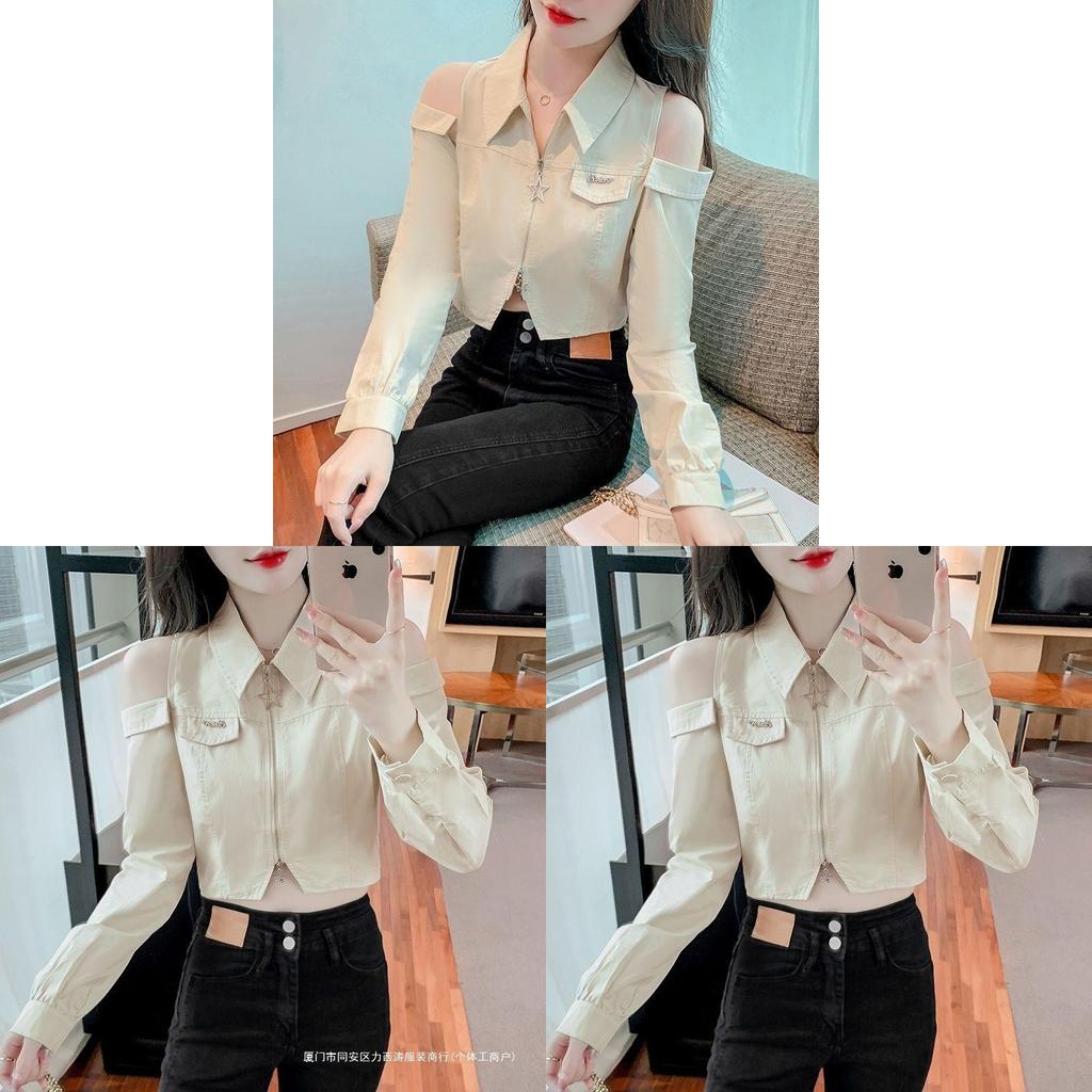 Off Shoulder Satin Shirt For Women With 3d Pattern And Polo Collar For Spring Season