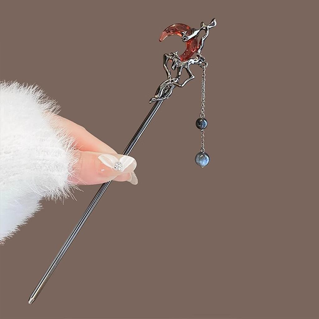 Gothic Pendant Hairpin For Women Metal Moon Tassel Hair Stick Vintage Dress Cheongsam Metal Jewelry Hair Accessories