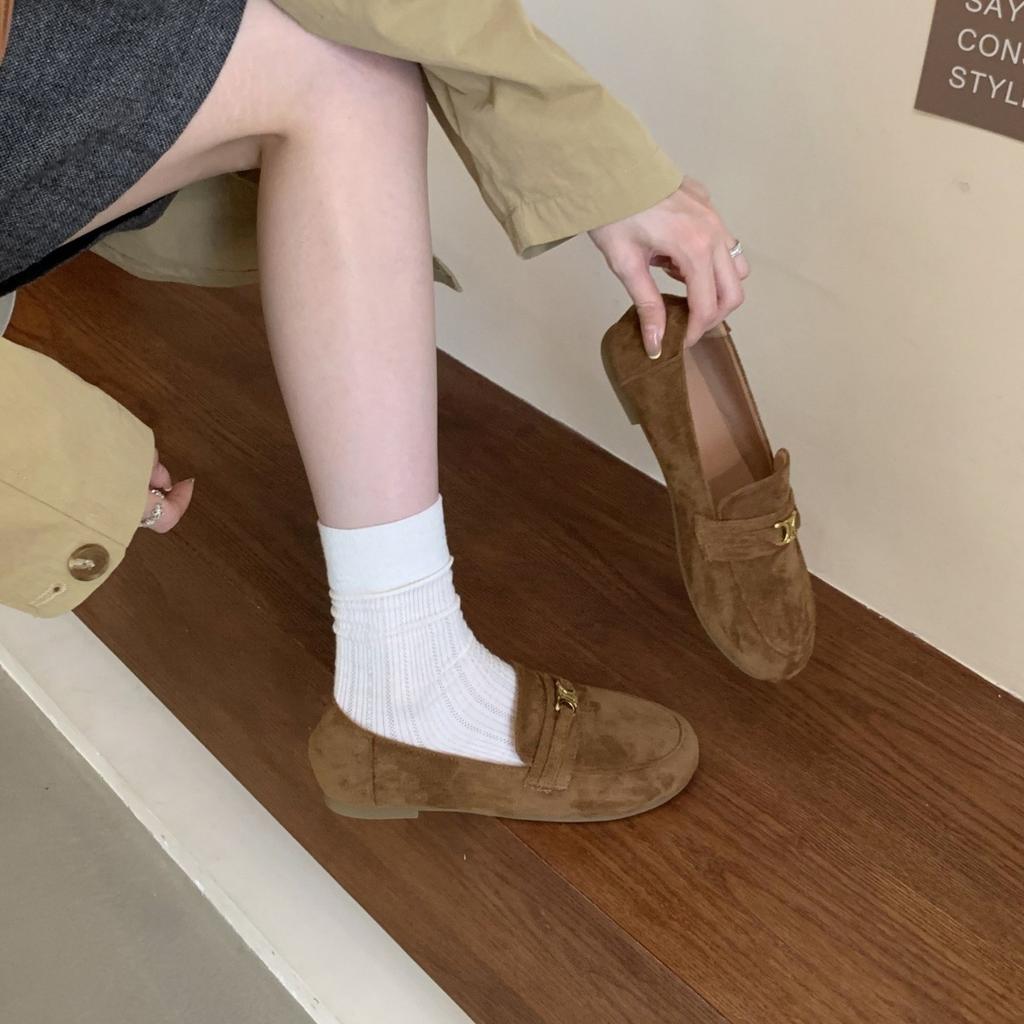 Korean retro one-pedal flat loafers women's 2025 autumn new fashionable and simple British style Doudou single shoes