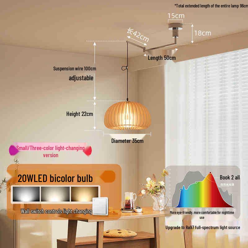 Vintage Japanese Retro Pumpkin Wooden Chandelier for Bedroom, Restaurant, or Study