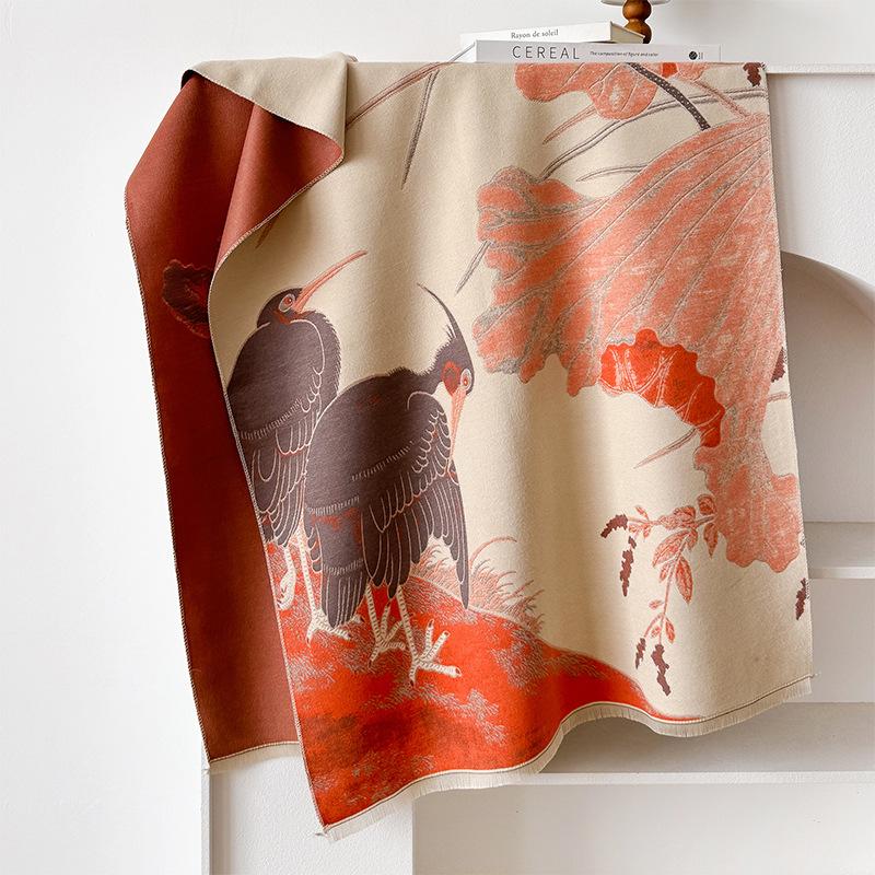 Girl Style Mori Stork Autumn And Winter Double-Sided Imitation Cashmere Scarf Winter High-End Warm Shawl