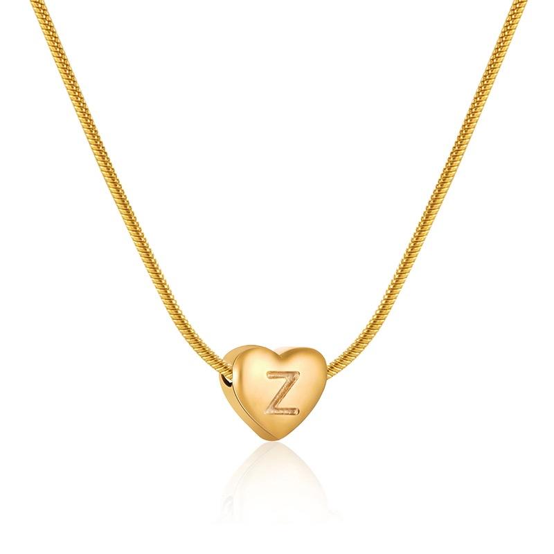 Plated Gold 18k Stainless Steel Heartshaped Alphabet Pendant Necklace For Women Fashionable And Versatile Snake Bone Lett Chain