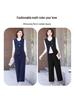 Hong Kong Retro Fashion Denim Blue Women's Set: 2025 Spring/Autumn Striped Patchwork Jacket & Wide-Leg Pants Two-Piece