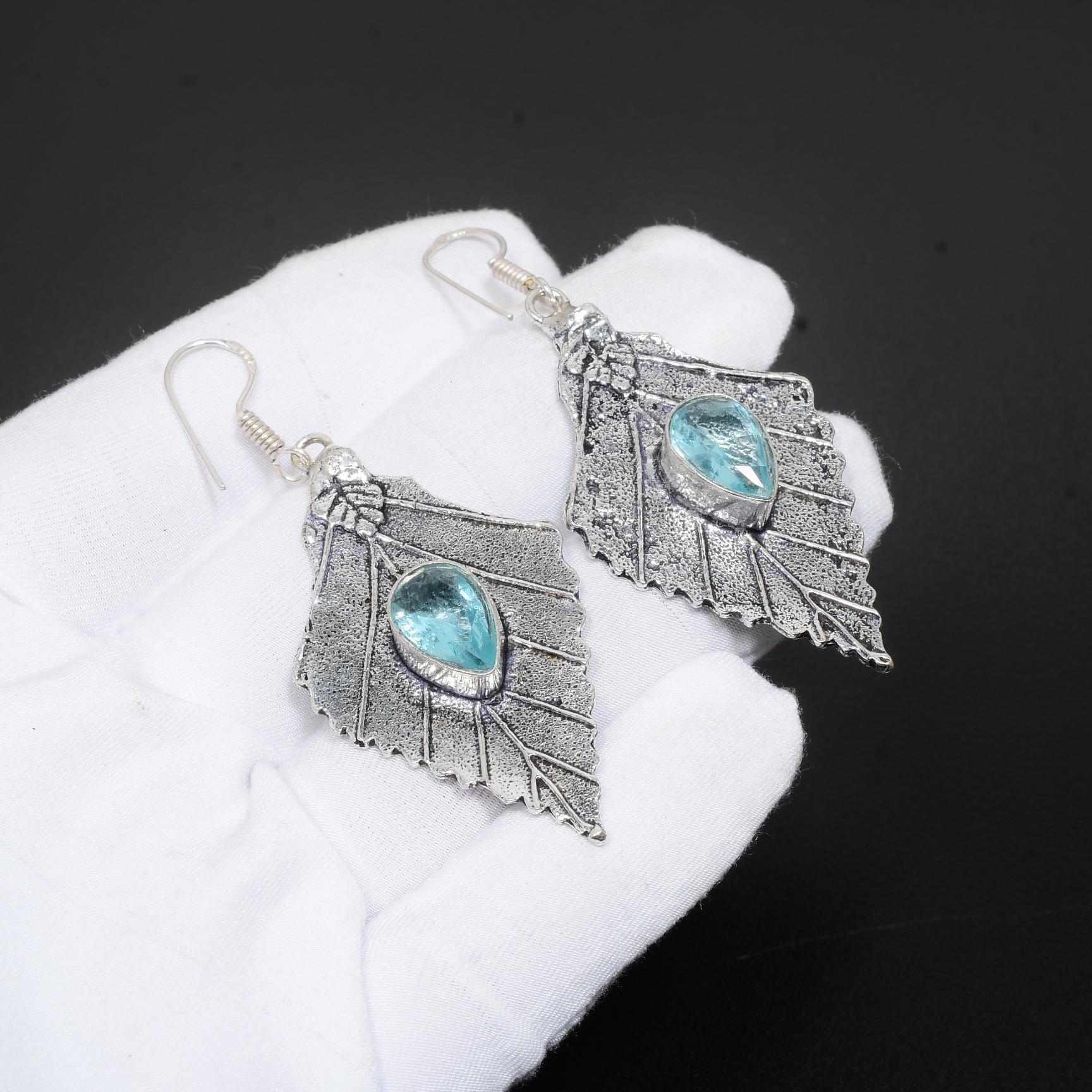 

Швейцарский синий топаз, драгоценный камень, серьги ручной работы из стерлингового серебра 925 пробы, серьги из швейцарского синего топаза, серьги ручной работы, подарки для женщин