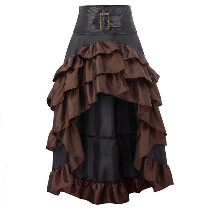 Cosplay Vintage Steampunk Dress Victorian Medieval Ruffled Satin Lotus Trim Gothic Skirts Women Corset Skirt Costumes