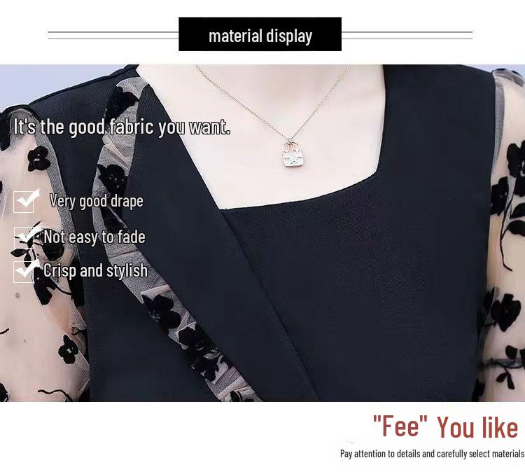 MM Plus Size Women's Korean Style Mesh Splicing Slim-Fit Dress - Summer 2023 Collection