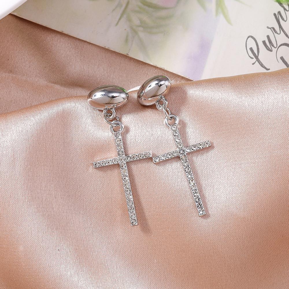 Fashion Rhinestones Cross Drop Earrings for Women Men Earrings Punk Hip Hop Jewelry Gift
