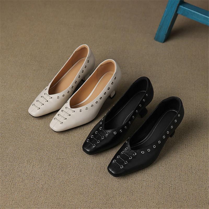 Fashion New Spring/autumn Genuine Leather Women Shoes Square Toe Shoes for Women Fashion Concise Shoes High Heels Handmade Women Pumps