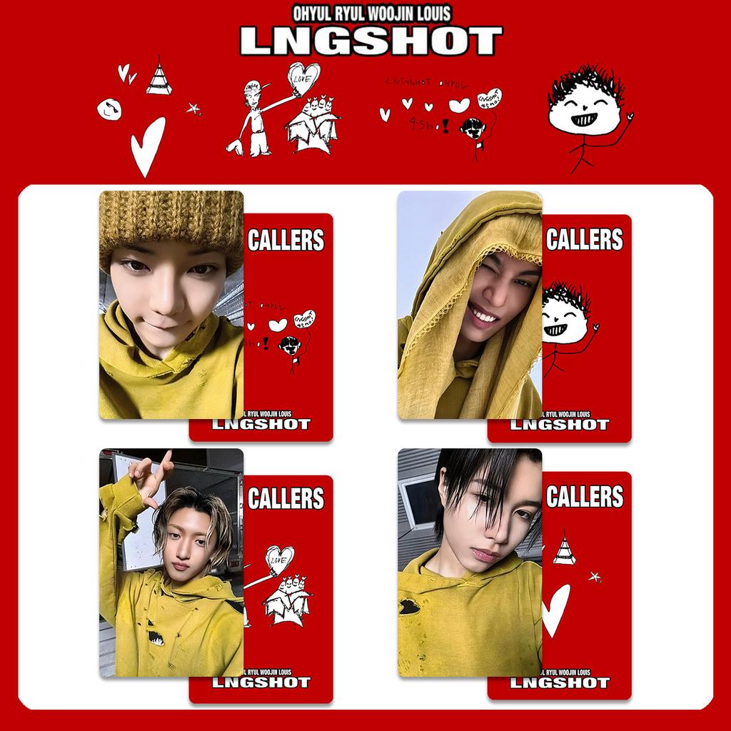 4Pcs LNGSHOT 1st Album SHOT CALLERS K4 Special Card POP-UP Store WVS Postcard RYUL WOOJIN LOUIS OHYUL Fans Bright Film Cards