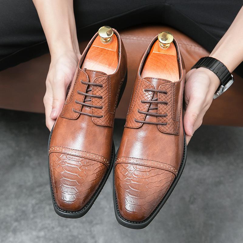 Men's Shoes Large Size White Leather Shoes Men's Spring and Autumn Men's Business Dress Small Leather Shoes Size 38-46 British Wedding Shoes